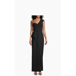 Aidan Mattox Black Bonded Crepe Column Gown - Size 8